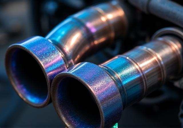 Custom exhaust system installation close-up