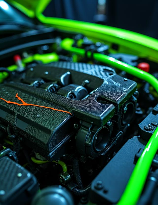 Close up of a high-performance modified engine